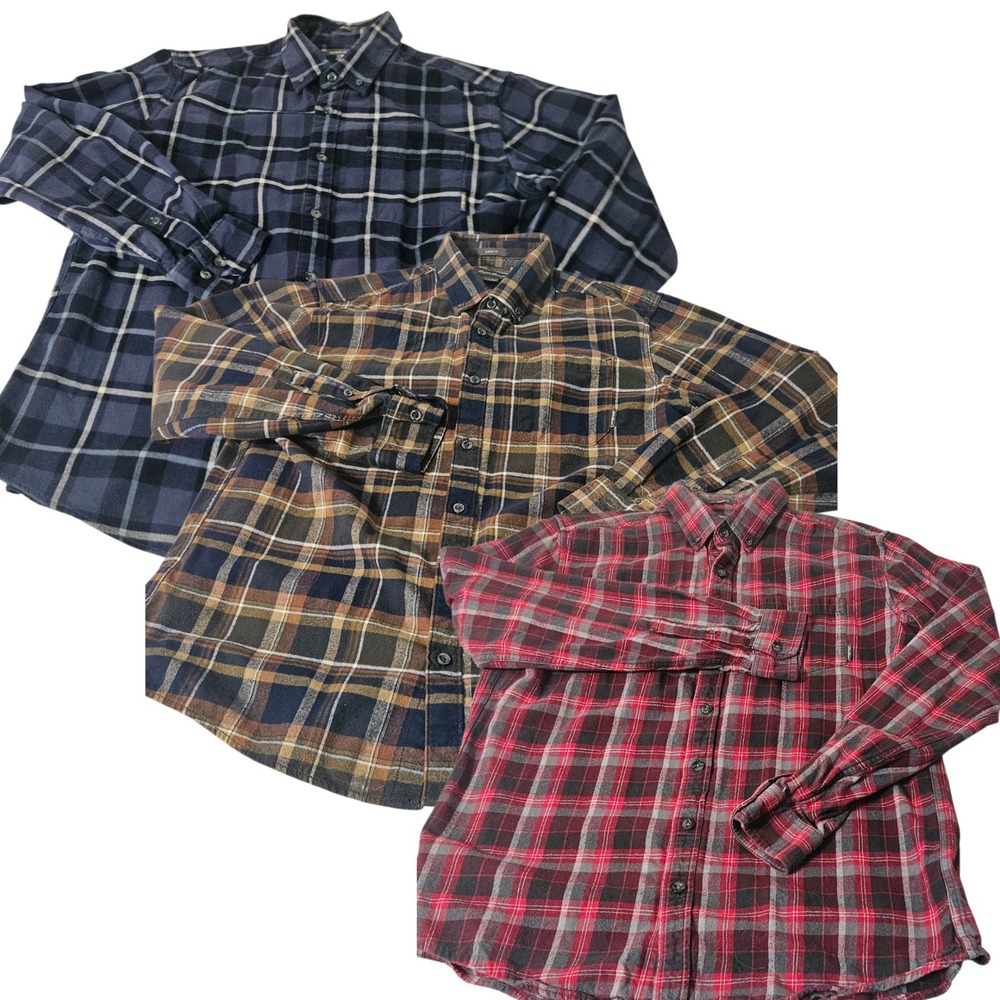 Eddie Bauer Flannel Shirt Men Large LOT OF 3 Plaid Button CLASSIC FIT